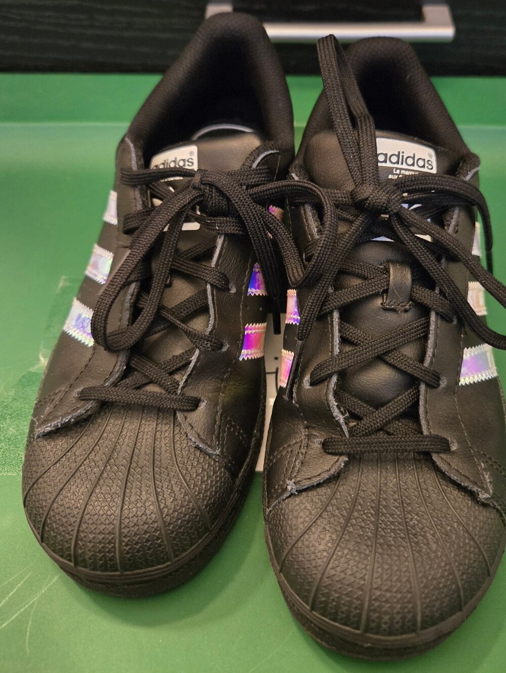 Adidas Kids' Superstar Black Iridescent Stripe Sneakers - Size Youth 3 - Picture 5 of 6
